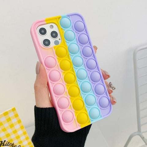 Rainbow Pop Fidget Toys Push It Bubble Phone Case For iPhone 7 8 Plus X XR 11 12 Pro Max - iPhone 13ProMAX