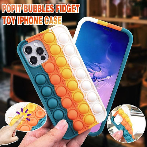 Blue-White Pop Fidget Toys Push It Bubble Phone Case For Iphone - iPhone 12Pro