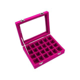 Velvet Jewelry Box Earring Organizer Display Case Storage Holder with 24 Grid - Rose Red