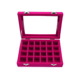 Velvet Jewelry Box Earring Organizer Display Case Storage Holder with 24 Grid - Rose Red