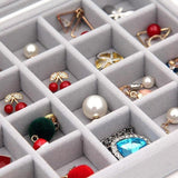 Velvet Jewelry Box Earring Organizer Display Case Storage Holder with 24 Grid - Rose Red