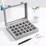 Velvet Jewelry Box Earring Organizer Display Case Storage Holder with 24 Grid - Rose Red