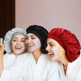 Sleeping Bonnet Hair Wrap Silk Satin Cap Women Elastic Night Soft Hat Headwear - Navy