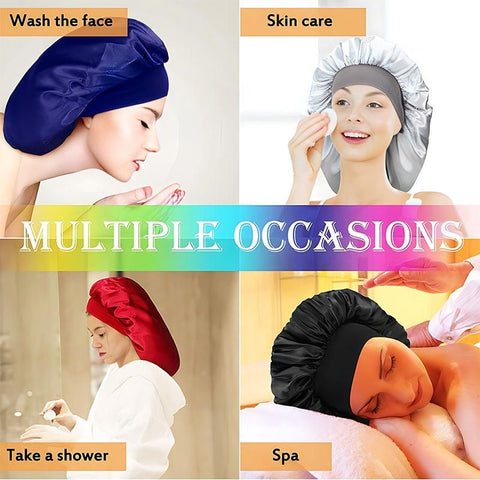 Sleeping Bonnet Hair Wrap Silk Satin Cap Women Elastic Night Soft Hat Headwear - Navy