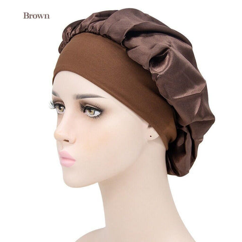 Sleeping Bonnet Hair Wrap Silk Satin Cap Women Elastic Night Soft Hat Headwear - Navy
