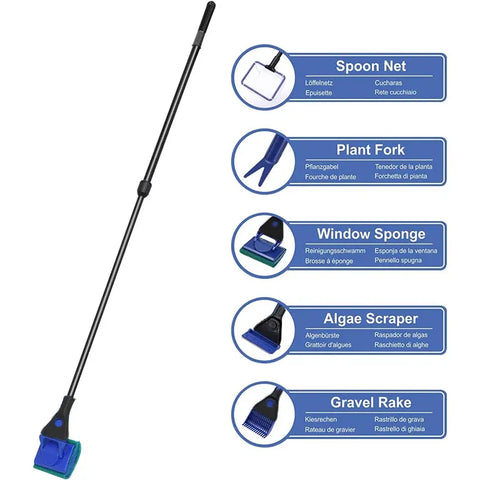 5 in1 Water Aquarium Cleaning Tool Fish Tank Gravel Vacuum Glass Cleaner Brush
