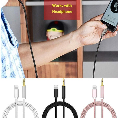 Lightning to 3.5mm Aux Audio Cable Adapter for Car Speaker Headphone Sound System - Silver