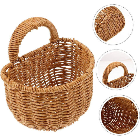 Imitation Rattan Woven Storage Basket Shelf Organizer Wash Rack for Home Decor - Large