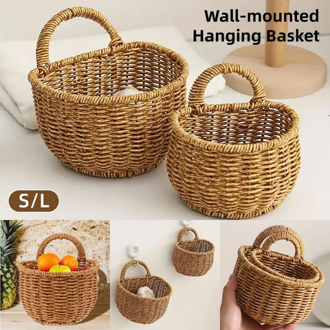 Imitation Rattan Woven Storage Basket Shelf Organizer Wash Rack for Home Decor - Small
