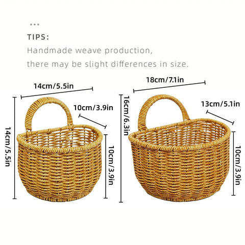 Imitation Rattan Woven Storage Basket Shelf Organizer Wash Rack for Home Decor - Small