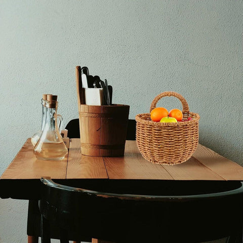Imitation Rattan Woven Storage Basket Shelf Organizer Wash Rack for Home Decor - Small