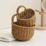 Imitation Rattan Woven Storage Basket Shelf Organizer Wash Rack for Home Decor - Small