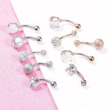 5Pcs Belly Bar Piercing Ring Crystal Zircon Surgical Steel Silver Jewellery - Rose Gold