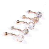 5Pcs Belly Bar Piercing Ring Crystal Zircon Surgical Steel Silver Jewellery - Rose Gold