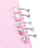 5Pcs Belly Bar Piercing Ring Crystal Zircon Surgical Steel Silver Jewellery - Rose Gold