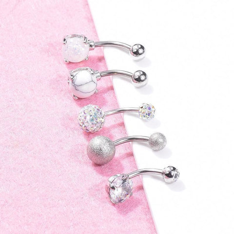 5Pcs Belly Bar Piercing Ring Crystal Zircon Surgical Steel Silver Jewellery - Rose Gold