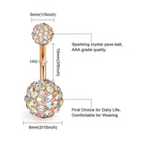 5Pcs Belly Bar Piercing Ring Crystal Zircon Surgical Steel Silver Jewellery - Rose Gold
