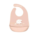 Silicone Waterproof Feeding Bib Apron with Pouch Easy to Clean Smock for Mealtime Use - Sheep