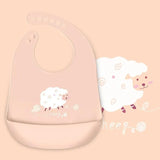 Silicone Waterproof Feeding Bib Apron with Pouch Easy to Clean Smock for Mealtime Use - Sheep