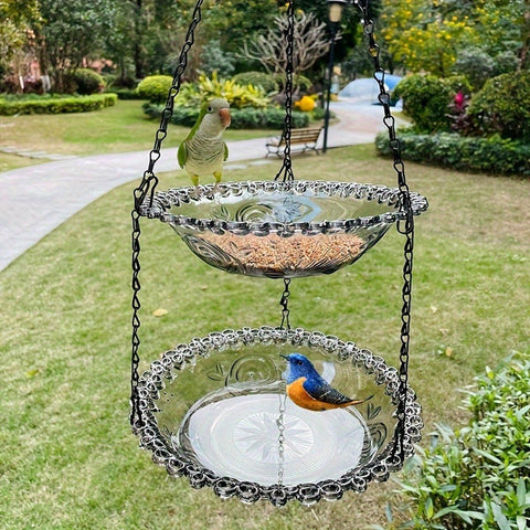 Outdoor Hanging Bird Feeder Bath Garden Patio Decoration for Attracting Birds - Grey