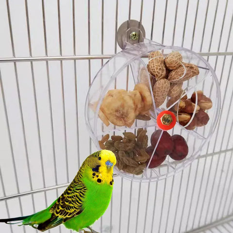 Parrot Foraging Toy Bird Chew Wheel Food Dispenser Divider Box Cage Accessory - Purple