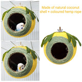 Bird Nest Parrot Nest Coconut Shell Braided Twine Colourful Cage Hanging Bed - Green-Yellow-Screw Model