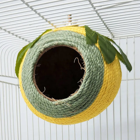 Bird Nest Parrot Nest Coconut Shell Braided Twine Colourful Cage Hanging Bed - Green-Yellow-Screw Model