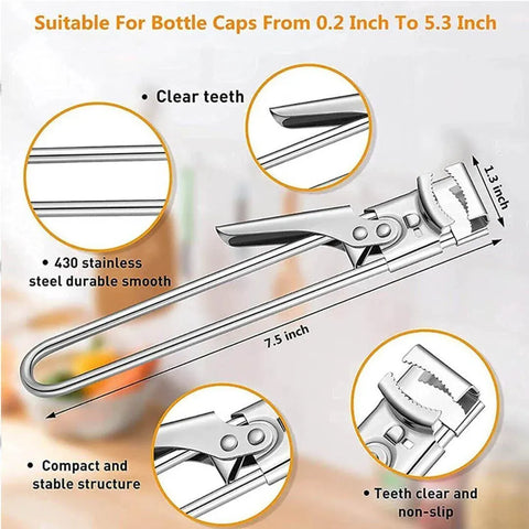 Bottle Opener Multifunctional Beer Adjustable Stainless Steel Jar Lid Gripper Au