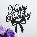 Happy Birthday Cake Topper Colour Printed Acrylic Party Decorations - Gold-Bowknot