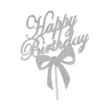 Happy Birthday Cake Topper Colour Printed Acrylic Party Decorations - Silver-Bowknot