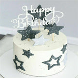 Happy Birthday Cake Topper Colour Printed Acrylic Party Decorations - Silver-Bowknot
