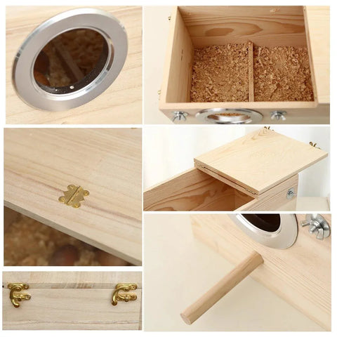 Natural Wooden Breeding Box Durable Parrot Hatching Box Nesting Box for Birds