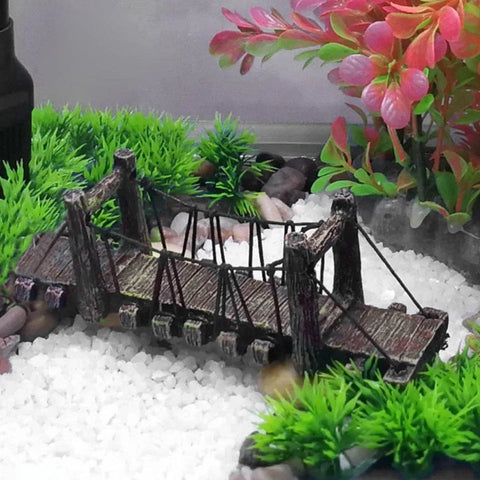 Resin Bridge Aquarium Decoration Fish Tank Accessories Shrimp Tortoise Climbing - Bent Rope Bridge-S