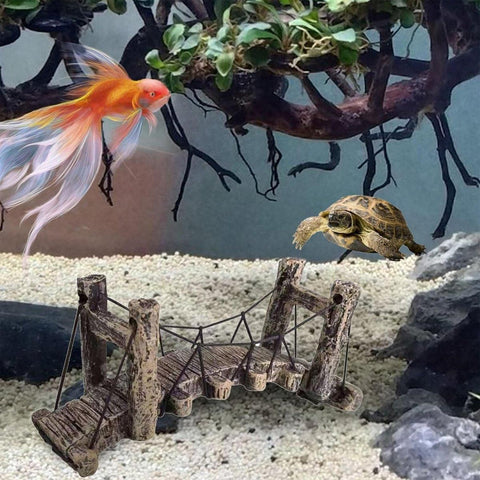 Resin Bridge Aquarium Decoration Fish Tank Accessories Shrimp Tortoise Climbing - Bent Rope Bridge-S