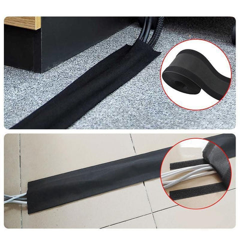 Cable Cover Nylon Sticky Wire Protector Floor Blanket Reusable Cord Tube Cover - Black-3Meter(with adhesive)-Floor