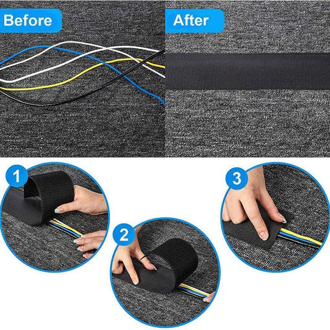 Cable Cover Nylon Sticky Wire Protector Floor Blanket Reusable Cord Tube Cover - Black-3Meter(with adhesive)-Floor