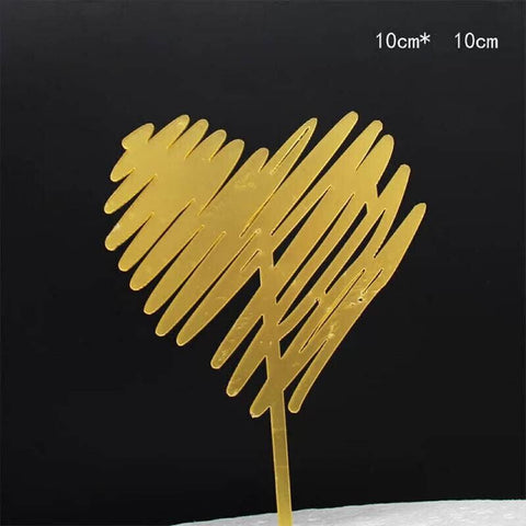 Happy Birthday Acrylic Cake Topper Cake Decoration Golden Silver Party - Silver-Heart