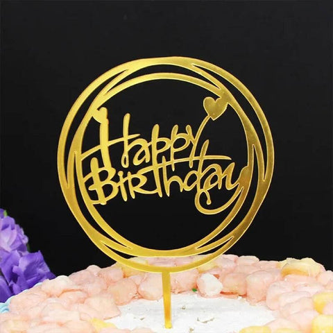 Happy Birthday Acrylic Cake Topper Cake Decoration Golden Silver Party - Silver-Heart