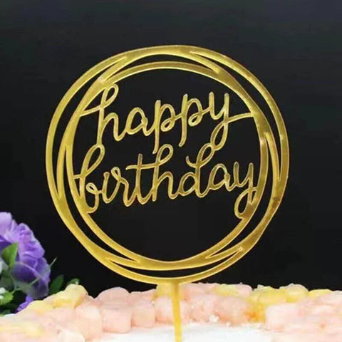 Happy Birthday Acrylic Cake Topper Cake Decoration Golden Silver Party - Gold-Star