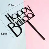 Happy Birthday Acrylic Cake Topper Cake Decoration Golden Silver Party - Black-Birthday(B)