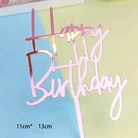 Happy Birthday Acrylic Cake Topper Cake Decoration Golden Silver Party - Black-Birthday(B)
