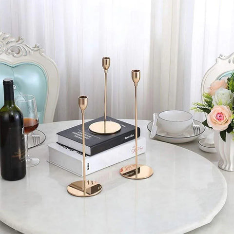 Set of 3 Decorative Candlestick Holder Candle Stand for Wedding / Dinner / Party - French Gold