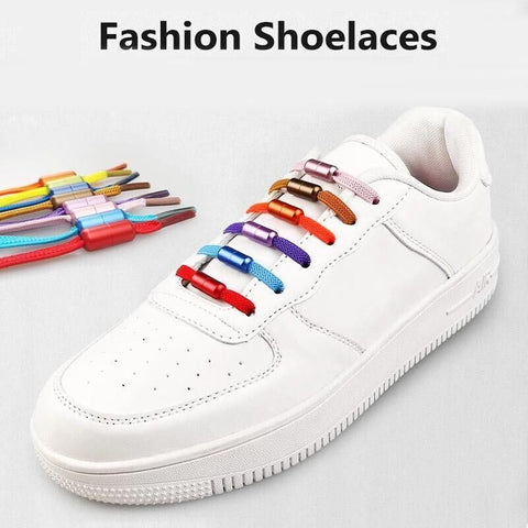 No Tie Locked Elastic Shoelace Shoe Lace Lazy Laces Sports Sneakers - Grey