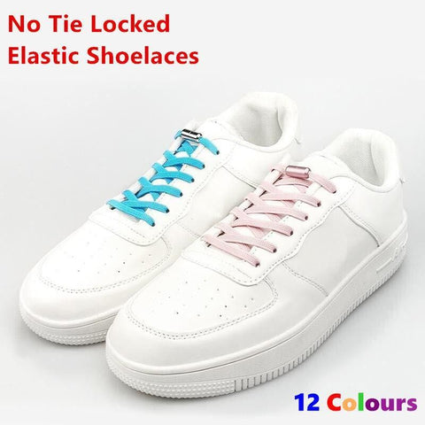 No Tie Locked Elastic Shoelace Shoe Lace Lazy Laces Sports Sneakers - Grey