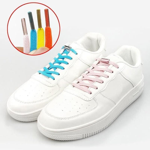 No Tie Locked Elastic Shoelace Shoe Lace Lazy Laces Sports Sneakers - Red