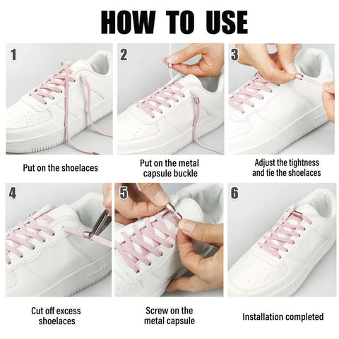 No Tie Locked Elastic Shoelace Shoe Lace Lazy Laces Sports Sneakers - Red