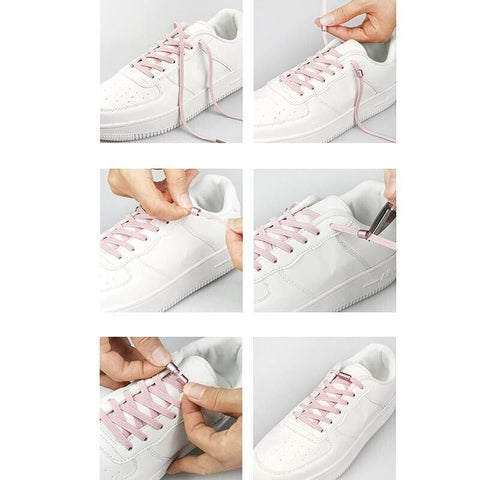 No Tie Locked Elastic Shoelace Shoe Lace Lazy Laces Sports Sneakers - Red