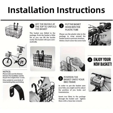 Foldable Bicycle Basket Front and Rear Hanging Storage Rack Bike Accessories - Black