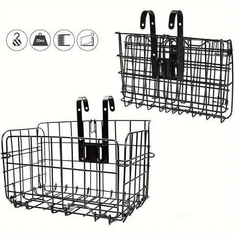 Foldable Bicycle Basket Front and Rear Hanging Storage Rack Bike Accessories - Black
