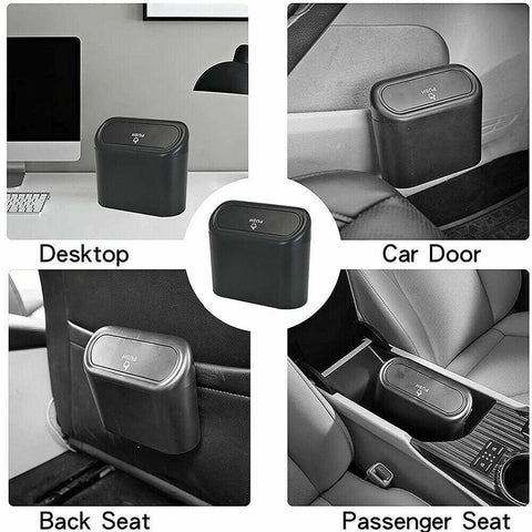 Mini Car Trash Bin with Lid Multifunction Rubbish Can for Vehicle Office Desktop Use